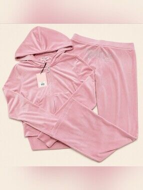 Juicy Couture Rose Velour Zip Hoodie & Pants Set - M